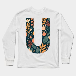 Whimsical Floral Letter U Long Sleeve T-Shirt